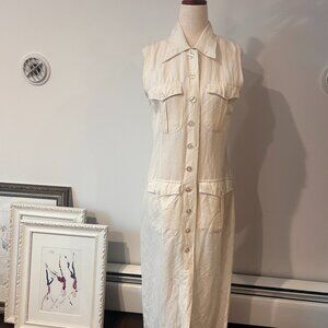 White Sleeveless Button-Down Shirt Midi Dress